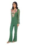 Buy_Monisha Jaising_Green Lace Embroidered Floral Pattern Cutwork Tunic And Pant Set  _Online_at_Aza_Fashions