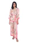 Monisha Jaising_Pink Fuji Silk Printed And Embroidered Ornamental Wrap Kurta & Pant Set  _Online_at_Aza_Fashions