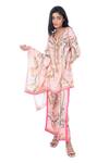 Buy_Monisha Jaising_Pink Cotton Silk Printed Stone And Beads Round Tunic & Pant Set  _Online_at_Aza_Fashions