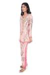 Shop_Monisha Jaising_Pink Cotton Silk Printed Stone And Beads Round Tunic & Pant Set  _Online_at_Aza_Fashions