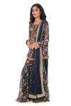 Buy_Monisha Jaising_Blue Georgette Printed Floral Pattern Round Straight Kurta Sharara Set  _Online_at_Aza_Fashions