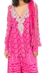 Monisha Jaising_Fuchsia Lace Embroidered Zari Deep V Kurta Chikankari Sharara Set  _Online_at_Aza_Fashions