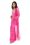 Buy_Monisha Jaising_Fuchsia Lace Embroidered Zari Deep V Kurta Chikankari Sharara Set  _Online_at_Aza_Fashions