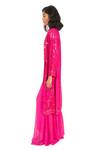 Buy_Monisha Jaising_Fuchsia Raw Silk Embroidered Thread Jacket Mirror Work Sharara Set  _Online_at_Aza_Fashions