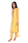 Buy_Monisha Jaising_Yellow Cotton Silk Printed Floral Round Kurta Pant Set  _Online_at_Aza_Fashions