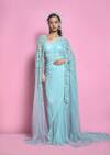 Buy_Mala and Kinnary_Blue Saree Net Embroidered Polka Dots Pattern Cape Open Set  