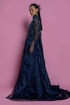 Shop_Mala and Kinnary_Blue Gown Satin Embroidered Bead And Cutdana Work Gown One With Cape  _Online_at_Aza_Fashions