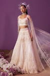 Buy_Mala and Kinnary_White Net Applique Work Organza Baroque Sweetheart Neck Lehenga Set _at_Aza_Fashions