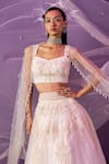 Buy_Mala and Kinnary_White Net Applique Work Organza Baroque Sweetheart Neck Lehenga Set 