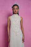 Buy_Mala and Kinnary_White Georgette Embroidered Bead High Neck Pendant Tent Gown  _Online_at_Aza_Fashions