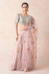 Thetaa Pink Chanderi , Organza, Cotton Floral Hand Painted Lehenga Set Online at Aza Fashions Thetaa_Pink Chanderi , Organza, Cotton Floral Hand Painted Lehenga Set _Online_at_Aza_Fashions