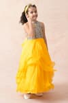 Thetaa_Grey Chanderi , Organza, Viscose Embroidery Garden Print Flared Gown _Online_at_Aza_Fashions