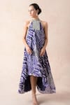 Thetaa_Purple Cotton, Silk Halter Neck Abstract Print Dress_Online_at_Aza_Fashions