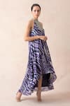 Shop_Thetaa_Purple Cotton, Silk Halter Neck Abstract Print Dress_Online_at_Aza_Fashions
