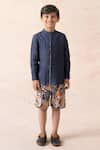 Buy_Thetaa_Blue Linen Printed Abstract Solid Shirt With Shorts _Online_at_Aza_Fashions