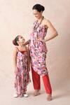 Thetaa_Pink Viscose Crepe And Cotton Lycra Print Abstract Cowl Draped Tunic & Pant Set _Online_at_Aza_Fashions