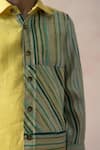 Buy_Thetaa_Yellow Polyester, Linen Stripe Print Side Panel Shirt 