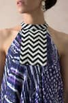 Shop_Thetaa_Purple Cotton, Silk Halter Neck Abstract Print Dress