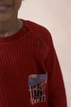 Buy_Thetaa_Red Cotton Textured Stripe Sweatshirt 