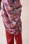 Buy_Thetaa_Pink Viscose Crepe And Cotton Lycra Print Abstract Cowl Draped Tunic & Pant Set 