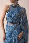 Shop_Thetaa_Blue Lycra, Viscose, Polyester, Printed Pre-draped Ruffle Saree With Blouse 