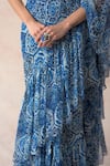 Buy_Thetaa_Blue Lycra, Viscose, Polyester, Printed Pre-draped Ruffle Saree With Blouse _Online