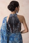 Shop_Thetaa_Blue Lycra, Viscose, Polyester, Printed Pre-draped Ruffle Saree With Blouse _Online
