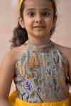 Thetaa_Grey Chanderi , Organza, Viscose Embroidery Garden Print Flared Gown _at_Aza_Fashions
