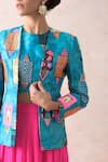 Buy_Thetaa_Sky Blue Chanderi Silk And Embroidery Geometric & Jacket & Lehenga Set 