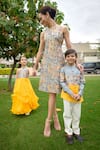 Buy_Thetaa_Grey Chanderi , Organza, Viscose Embroidery Garden Print Flared Gown 