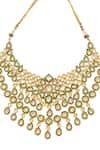 Minaki_Green Metallic Thread, Stones Floral Kundan Layered Necklace Set _Online_at_Aza_Fashions