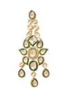 Minaki_Green Metallic Thread, Stones Floral Kundan Layered Necklace Set _at_Aza_Fashions