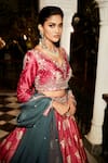 Buy_Matsya_Pink Tissue Embroidery Zardozi V Neck Floral Lehenga Set _Online_at_Aza_Fashions