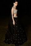 Buy_MATSYA_Black Organza Georgette Embroidery The Giovane Roman Lehenga Set  _Online_at_Aza_Fashions