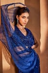 Shop_Mehak Murpana_Blue Crepe Embroidered Sequin V Neck Draped Top Sharara Set _Online_at_Aza_Fashions