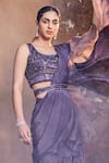 Mehak Murpana_Purple Saree Organza Embroidered Sequin Round Pre-draped Ruffle With Blouse _Online_at_Aza_Fashions