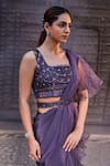 Buy_Mehak Murpana_Purple Saree Organza Embroidered Sequin Round Pre-draped Ruffle With Blouse _Online_at_Aza_Fashions