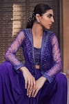 Mehak Murpana_Purple Net Embroidery Cutdana Jacket Open Dhoti Pant Set _Online_at_Aza_Fashions