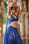 Buy_Mehak Murpana_Blue Crepe Embroidered Sequin Plunge V Neck Bridal Lehenga Set _Online_at_Aza_Fashions