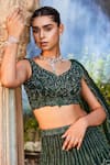 Mehak Murpana_Green Net Embroidered Bead V Neck Floral Bridal Lehenga Set _Online_at_Aza_Fashions