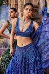 Mehak Murpana_Blue Crepe Embroidered Sequin Plunge V Neck Bridal Lehenga Set _at_Aza_Fashions