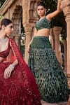 Buy_Mehak Murpana_Green Net Embroidered Bead V Neck Floral Bridal Lehenga Set _Online_at_Aza_Fashions