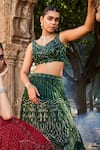 Mehak Murpana_Green Net Embroidered Bead V Neck Floral Bridal Lehenga Set _at_Aza_Fashions