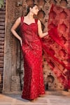 Mehak Murpana_Red Net Embroidery Geometric Sweetheart Neck Gown _Online_at_Aza_Fashions