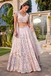 Mehak Murpana_Pink Dupion Crepe Embroidery Mirror Leaf Neck Bridal Lehenga Set _Online_at_Aza_Fashions