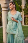 Buy_Mehak Murpana_Green Dupion Crepe Embroidery Mirror Leaf Neck Short Kurta Set _Online_at_Aza_Fashions