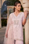 Buy_Mehak Murpana_Pink Georgette, Net, Denim Embroidery, Mirrors V-neck Tiered Sharara Set _Online_at_Aza_Fashions