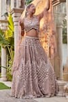 Mehak Murpana_Brown Dupion Crepe Embroidery Mirror Leaf Neck Floral And Bridal Lehenga Set _Online_at_Aza_Fashions