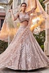 Buy_Mehak Murpana_Brown Dupion Crepe Embroidery Mirror Leaf Neck Floral And Bridal Lehenga Set _Online_at_Aza_Fashions