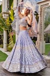 Mehak Murpana Purple Denim, Net Embroidery, Mirrors V-neck Geometric Lehenga Set Online at Aza Fashions Mehak Murpana_Purple Denim, Net Embroidery, Mirrors V-neck Geometric Lehenga Set _Online_at_Aza_Fashions
